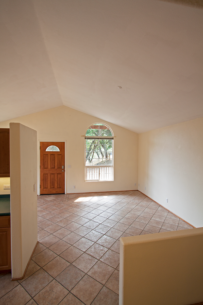 High ceilings and lots of light in the living area.