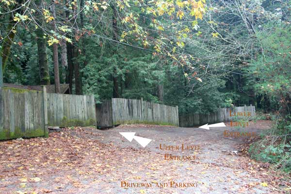 Driveway approach and gate—parking by the fence.