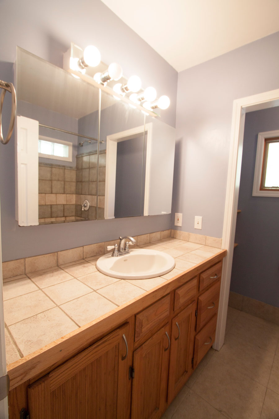 Spacious downstairs bath with storage.