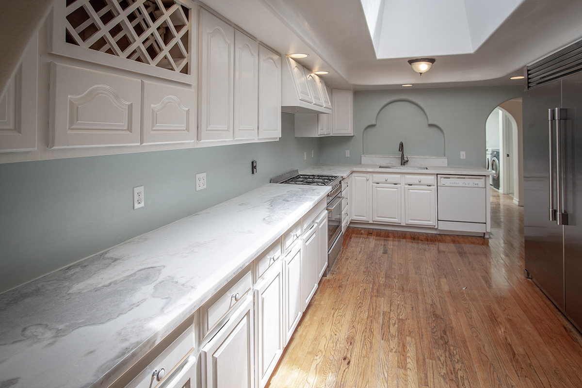 Remodeled kitchen with ample counter space.